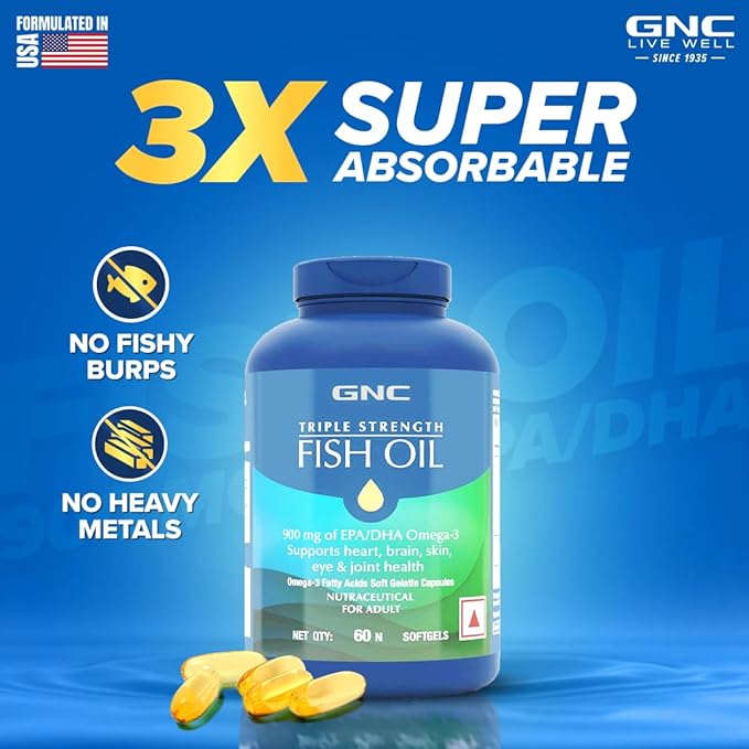 GNC 1500 MG Triple Strength Fish Oil Omega 3 Capsules for Men & Women