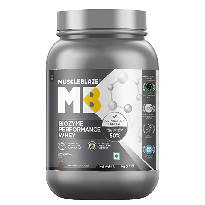 MuscleBlaze Biozyme Performance Whey Protein | Clinically Tested 50% Higher Protein Absorption | Informed Choice UK, Labdoor USA Certified & US Patent Filed EAF®