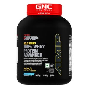 GNC AMP Gold Series Whey Protein Advanced | 4 lbs | Lean Muscle Gains | Intense Workout | Informed Choice Certified | 24g Protein | 5.5g BCAA | 4g Glutamine | Chocolate | Formulated In USA