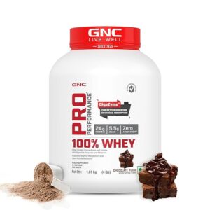 GNC Pro Performance 100% Whey Protein | 4 lbs | Muscle Growth | Muscle Recovery | DigeZyme® For Easy Digestion | Informed Choice Certified | 24g Protein | 5.5g BCAA | Imported Whey | Chocolate Fudge