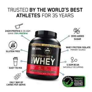 Optimum Nutrition (ON) Gold Standard 100% Whey Protein Powder – 5 lb (+10% Extra), 2.5 kg – Double Rich Chocolate