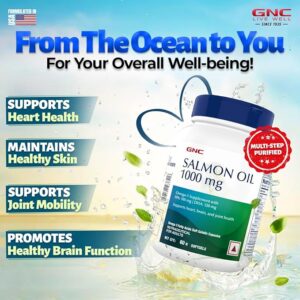 GNC 1000MG Salmon Oil for Men & Women | 60 Softgels | Rich Omega-3s with EPA & DHA | Relieves Joint Ache | Promotes Healthy Heart | Supports Memory | Protects Eye Health | Formulated in USA