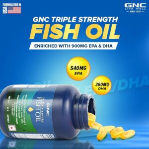 GNC 1500 MG Triple Strength Fish Oil Omega 3 Capsules for Men & Women | 60 Softgels | 900mg (540 MG EPA & 360 MG DHA) | Improves Memory | Protects Vision | No Fishy Aftertaste