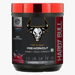 Muscle Trail Hardy Bull Pre-Workout Supplement Powder | 375g, 30 servings (Berry Punch) for Men & Women with Taurine & Beta-Alanine for Energy, Focus & Strength