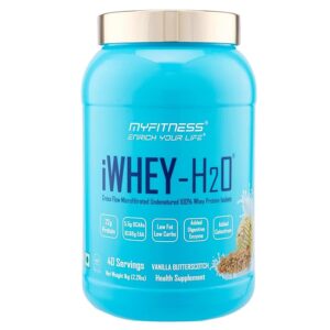 Myfitness iWhey H2O | 88% Protein Per Serving | 100% Whey Protein Isolate | Added Colostrum | Added Digestive Enzymes | Whey Protein Powder (Vanilla Butterscotch, 1kg (40 servings))