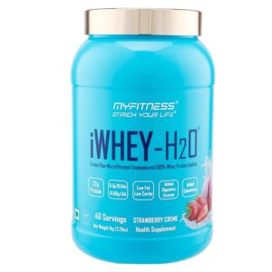 Myfitness iWhey H2O | 88% Protein Per Serving | 100% Whey Protein Isolate | Added Colostrum | Added Digestive Enzymes | Whey Protein Powder (Strawberry Creme, 1kg (40 servings))