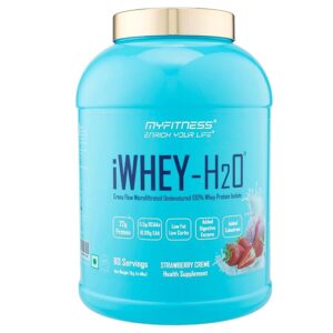 Myfitness iWhey H2O | 88% Protein Per Serving | 100% Whey Protein Isolate | Added Colostrum | Added Digestive Enzymes | Whey Protein Powder (Strawberry Creme, 2kg (80 servings))