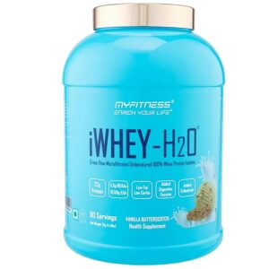 Myfitness iWhey H2O | 88% Protein Per Serving | 100% Whey Protein Isolate | Added Colostrum | Added Digestive Enzymes | Whey Protein Powder (Vanilla Butterscotch, 2kg (80 servings))