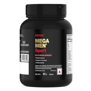 GNC Mega Men Sport Multivitamin for Men | 60 Tablets | 43 Premium Ingredients | Boosts Muscle Performance | Antioxidant Rich | Supports Prostate Health | Protects Heart & Vision | Formulated In USA
