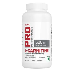 GNC Pro Performance L-Carnitine | 60 Tablets| 500mg Per Serving | Burns Fat For Muscle Growth | Maximises Recovery | Aids in Healthy Weight Loss | Reduces Soreness & Fatigue | Formulated in USA