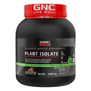 GNC AMP Plant Isolate Protein | 2 lbs | 26 Servings| Vegan Protein | Vegan, Lactose Free & Soy Free |DigeZyme® For Easy Digestion | Active Lifestyle | Healthy Muscles | 25g Plant Protein | 10g EAA | Chocolate Hazelnut