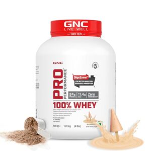 GNC Pro Performance 100% Whey Protein | 4 lbs | Muscle Growth | Muscle Recovery | DigeZyme® For Easy Digestion | Informed Choice Certified | 24g Protein | 5.5g BCAA | Imported Whey | Mawa Kulfi