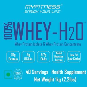 Myfitness 100% Whey H2O | 80% Protein Per Serving | Isolate & Concentrate Blend | With Added Digestive Enzymes | Whey Protein Powder (Chocolate Fusion, 1kg (40 servings))