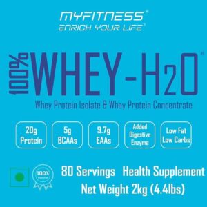 Myfitness 100% Whey H2O | 80% Protein Per Serving | Isolate & Concentrate Blend | With Added Digestive Enzymes | Whey Protein Powder (Chocolate Fusion, 2kg (80 servings))