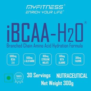 Myfitness iBCAA H2O | 30 Servings |Powerful Intra Workout with 5000mg BCAA 2:1:1 | L-Glutamine | Electrolyte Blend |Citrulline Malate | Beta Alanine | Taurine | 300g (Icy Orange)