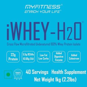Myfitness iWhey H2O | 88% Protein Per Serving | 100% Whey Protein Isolate | Added Colostrum | Added Digestive Enzymes | Whey Protein Powder (Kesar Pista Kulfi, 1kg (40 servings))