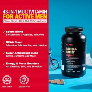 GNC Mega Men Sport Multivitamin for Men | 120 Tablets | 43 Premium Ingredients | Boosts Muscle Performance | Antioxidant Rich | Supports Prostate Health | Protects Heart & Vision | Formulated In USA