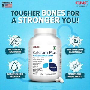 GNC Calcium Plus With Magnesium & Vitamin D3 | 180 Tablets | Strengthens Bones | Supports Strong Teeth | Promotes Healthy Muscle Contraction | Formulated in USA | 1000mg Per