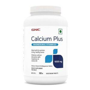 GNC Calcium Plus With Magnesium & Vitamin D3 | 180 Tablets | Strengthens Bones | Supports Strong Teeth | Promotes Healthy Muscle Contraction | Formulated in USA | 1000mg Per