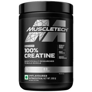Muscletech Platinum 100% Creatine Powder (Unflavoured – 250 Gram, 83 Serves), Scientifically Researched to Build Muscle – Increase Muscle Power, Boost Strength & Enhance Performance