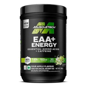 MUSCLETECH™ EAA + Energy | ESSENTIAL AMINO ACIDS + 100mg CAFFEINE | REPLENISH ELECTROLYTES | ULTIMATE RECOVERY BACKED BY SCIENCE | 7.4 g EAA | 4.5g BCAA | 3g Leucine | 30 Servings | Sour Apple